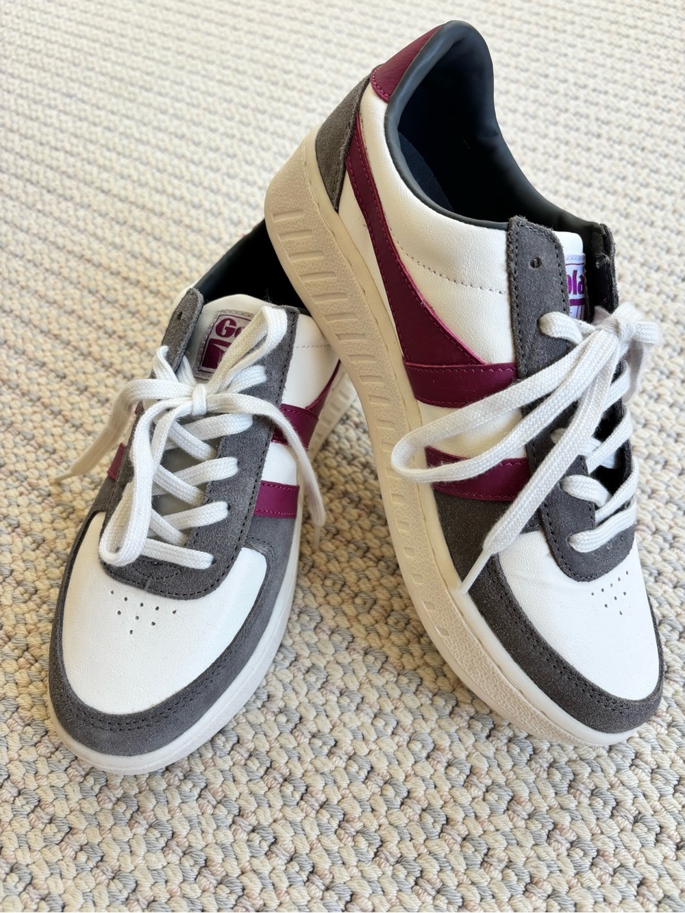 Gola Women's Leather Sneakers in White, Gray & Burgundy